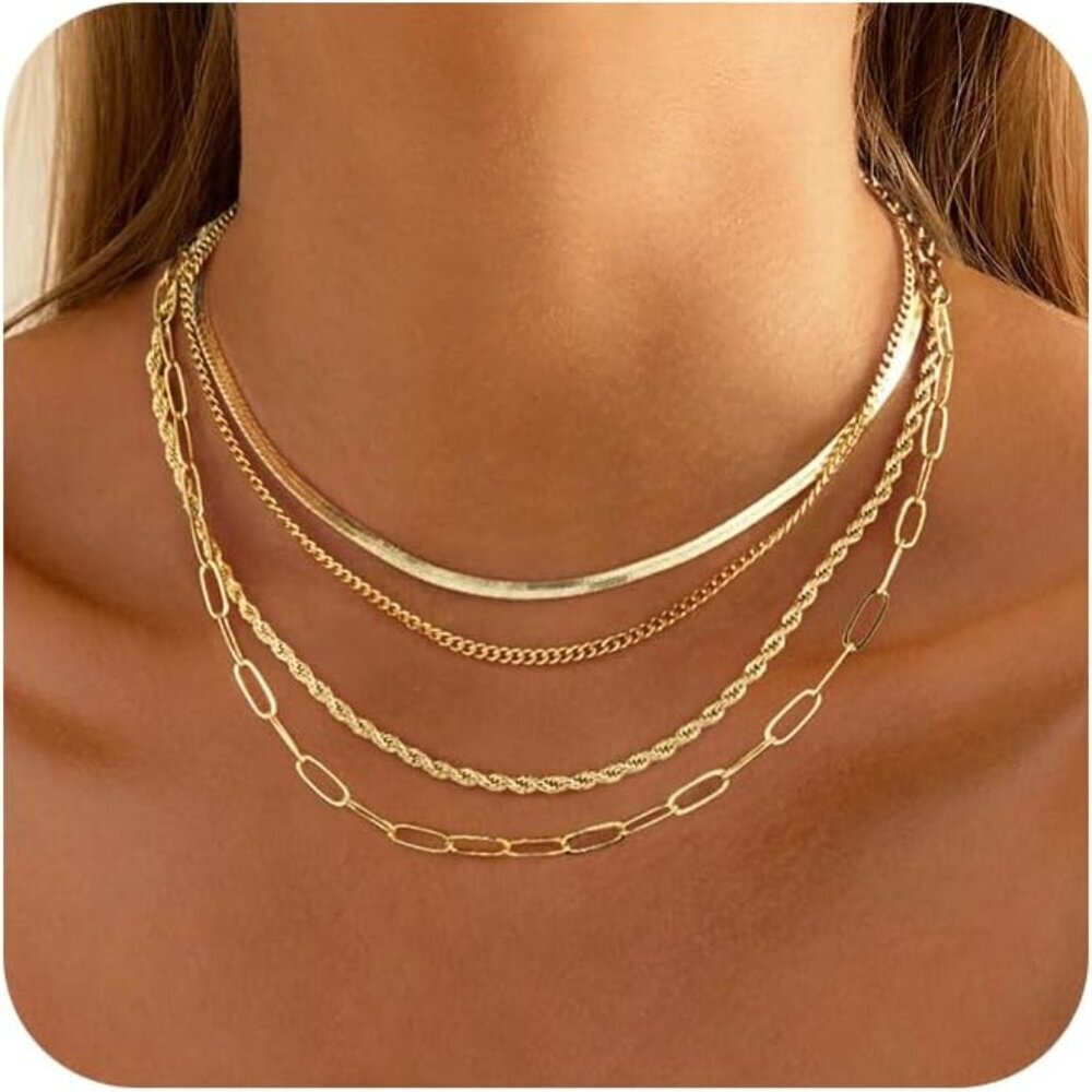 Gold/Silver Necklaces Stack For Women,14K Gold/Sterling Silver Plated Simple Lay